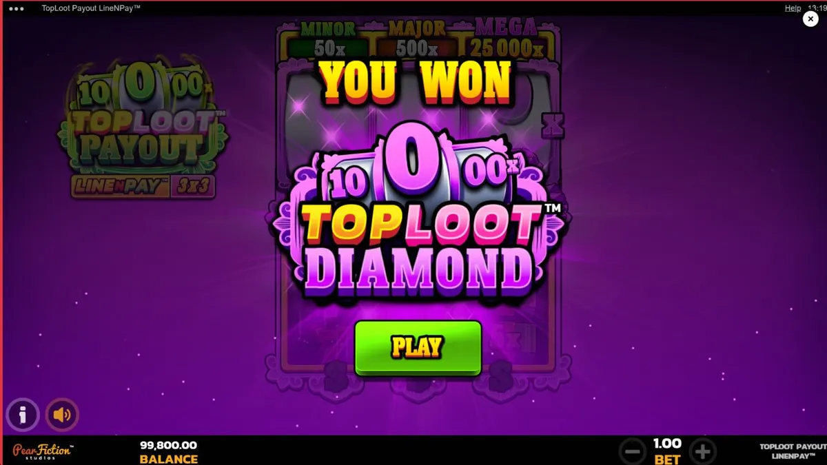 TopLoot Payout LineNPay স্লট গেমের ইন্টারফেস এবং ট্রেজার থিম